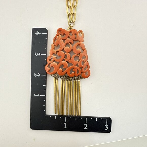 Vintage Kramer New York Necklace Faux Coral Statement Tassel Fringe MCM Runway - Picture 13 of 15